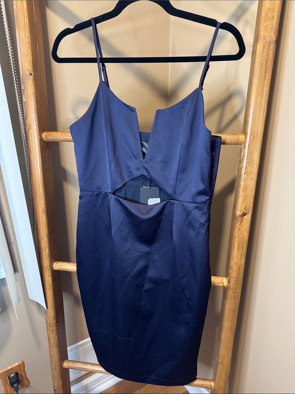 J.O.A. Navy Spaghetti-Strap Mini Dress with Front Cutout